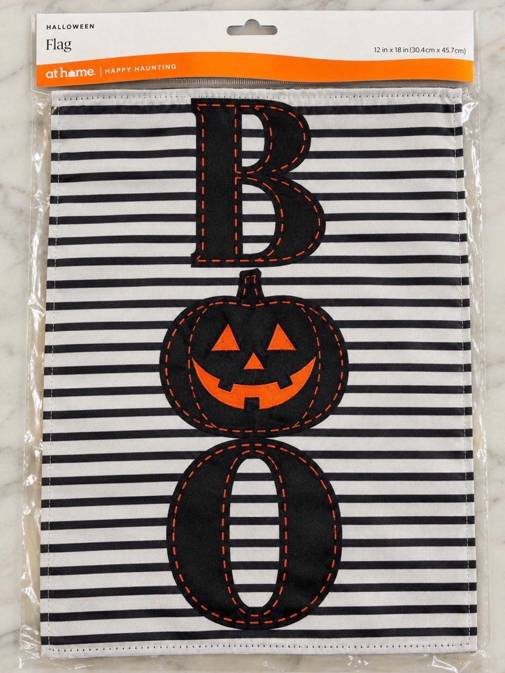 at home Halloween 'BOO' Pumpkin Striped Garden Flag